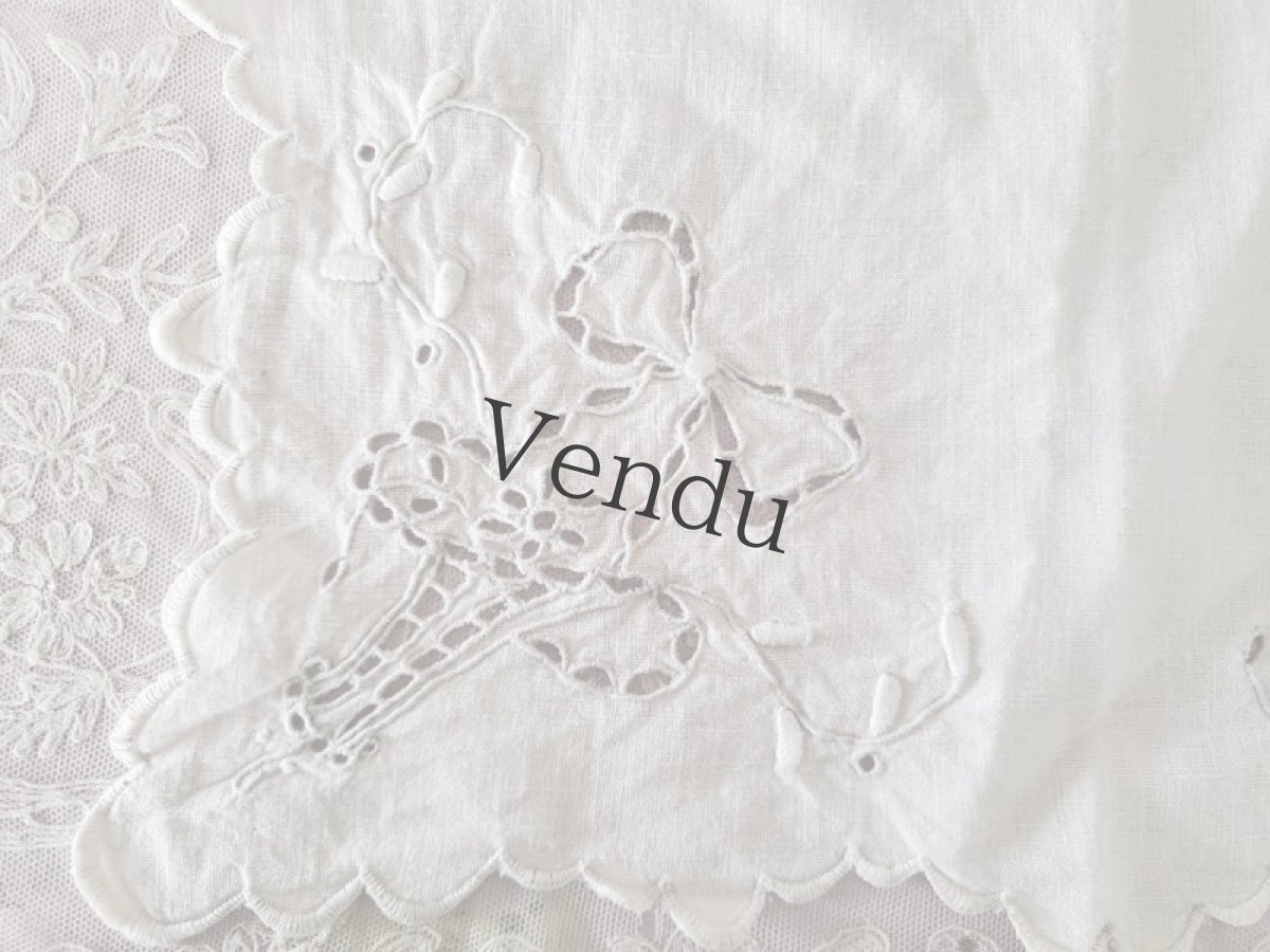 画像2: フランスアンティーク　カットワーク手刺繍のマット　リボンとパニエ (2)