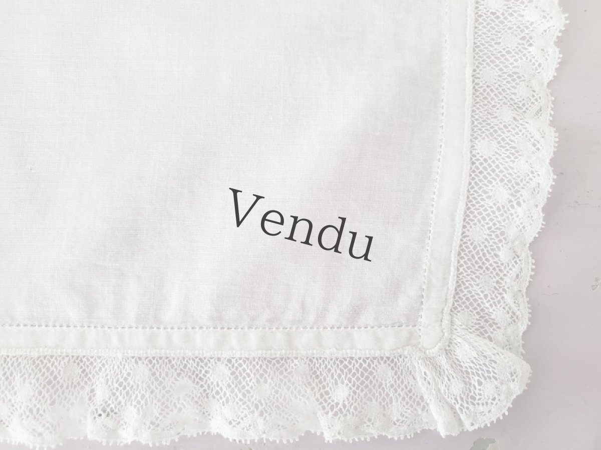 画像5: フランスアンティーク　レースハンカチ　イニシャル刺繍 (5)