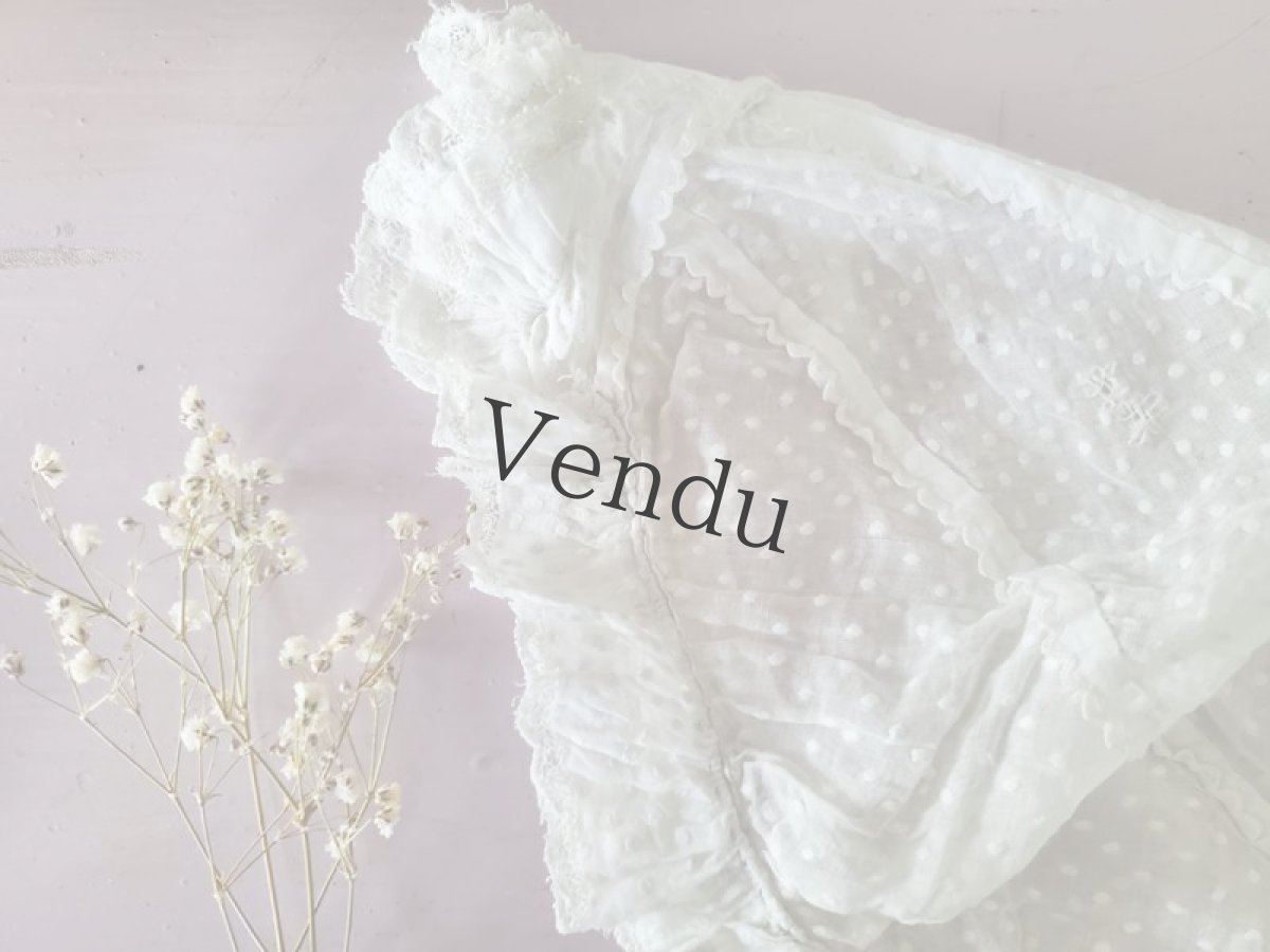 画像2: フランスアンティーク　水玉模様のローン地ボネ (2)