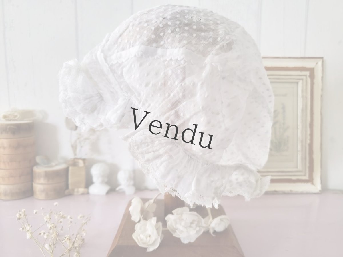 画像3: フランスアンティーク　水玉模様のローン地ボネ (3)