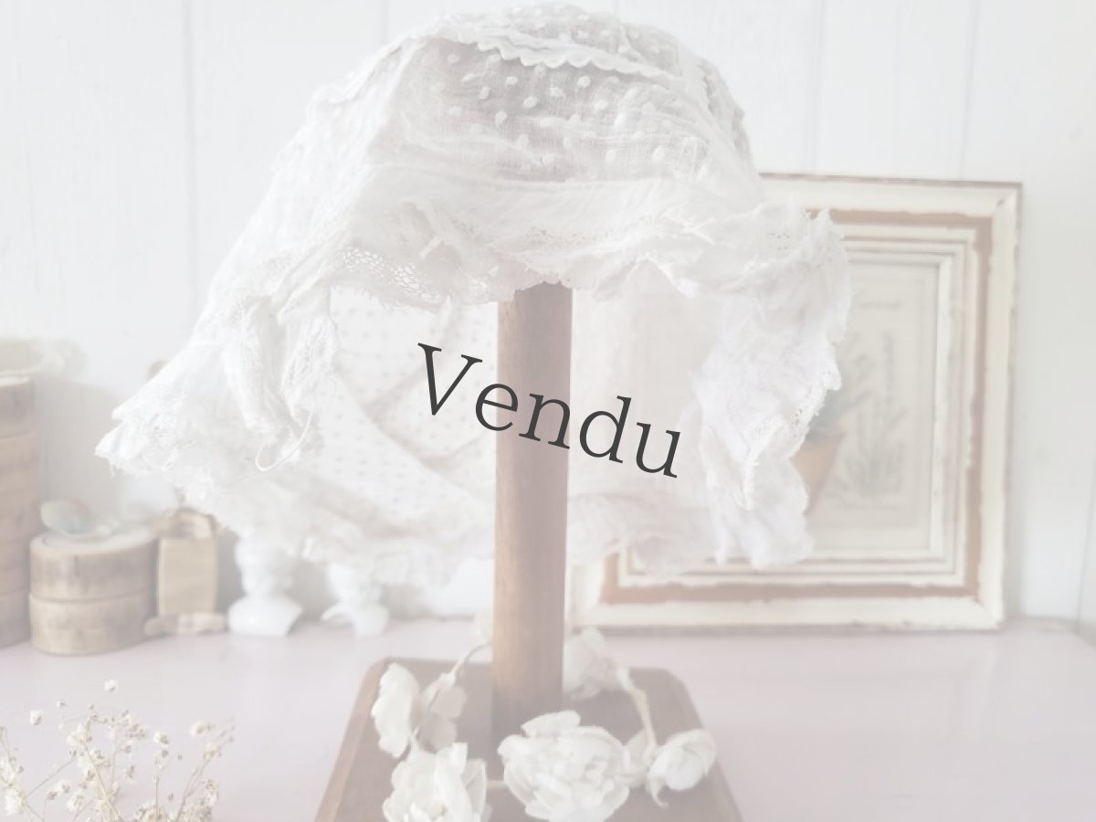 画像4: フランスアンティーク　水玉模様のローン地ボネ (4)