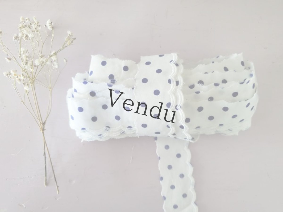 画像3: フランスヴィンテージ　スカラップリボン 水玉 11m (3)