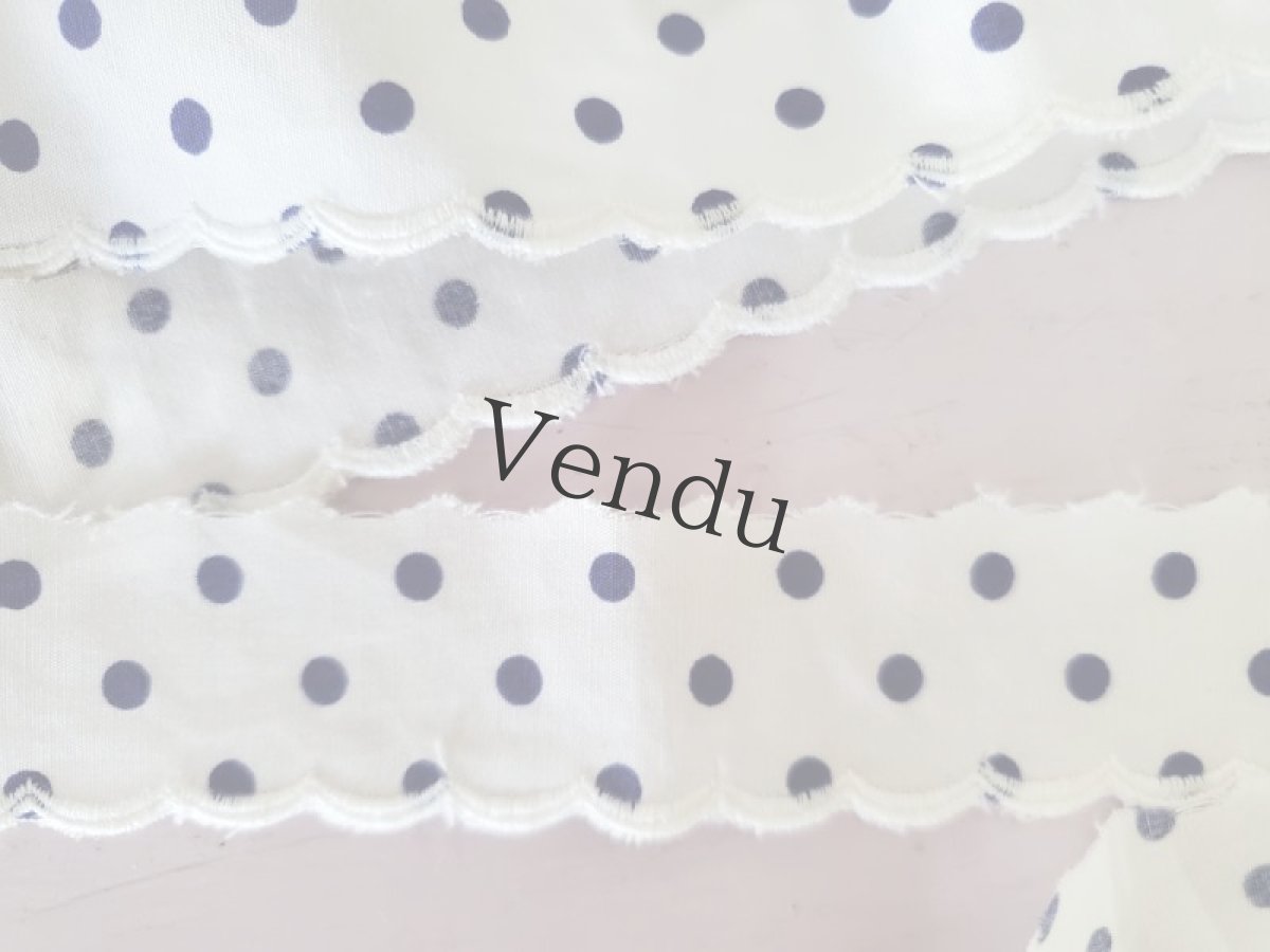 画像2: フランスヴィンテージ　スカラップリボン 水玉 11m (2)