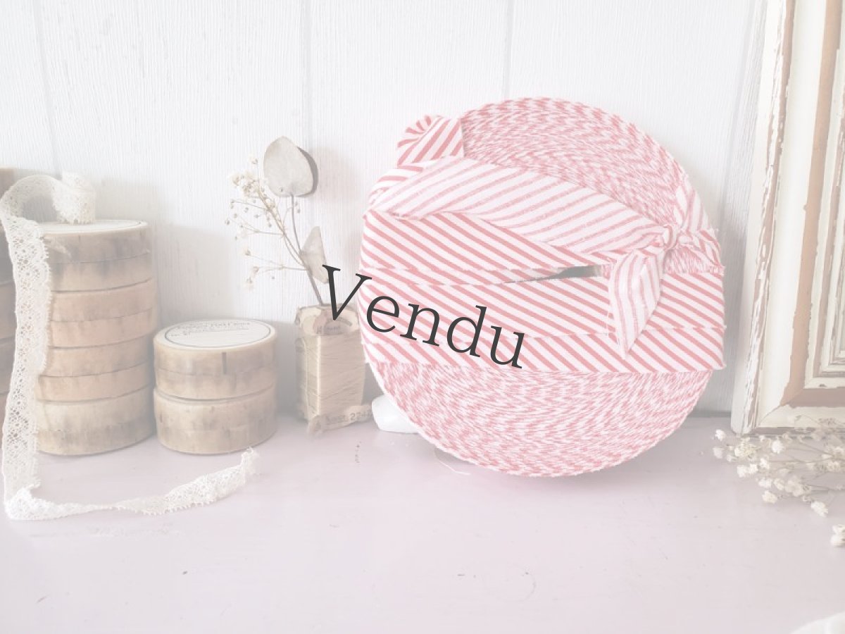 画像6: フランスヴィンテージ　巻きリボン　赤×白ストライプ (6)