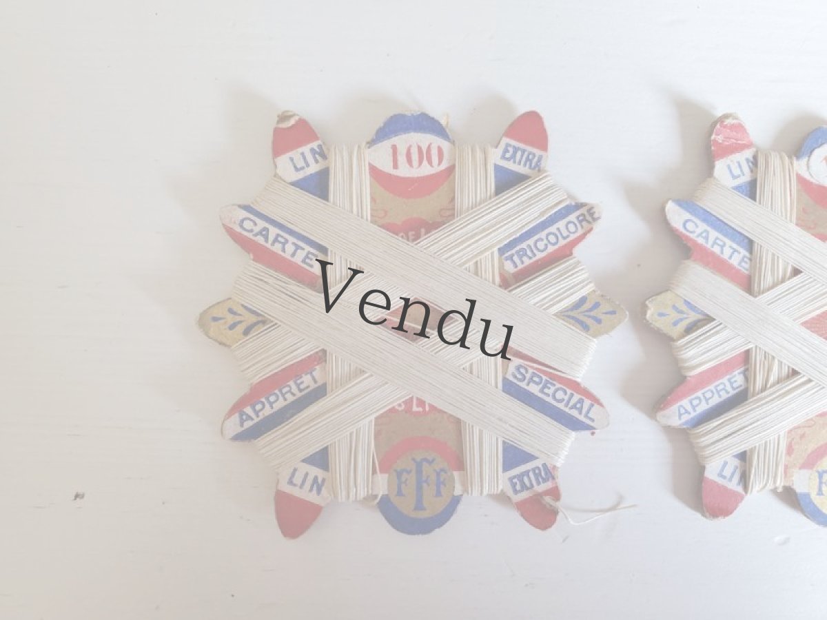 画像2: フランスアンティーク リネン糸巻き FFF CARTE TRICOLORE 100-150 (2)