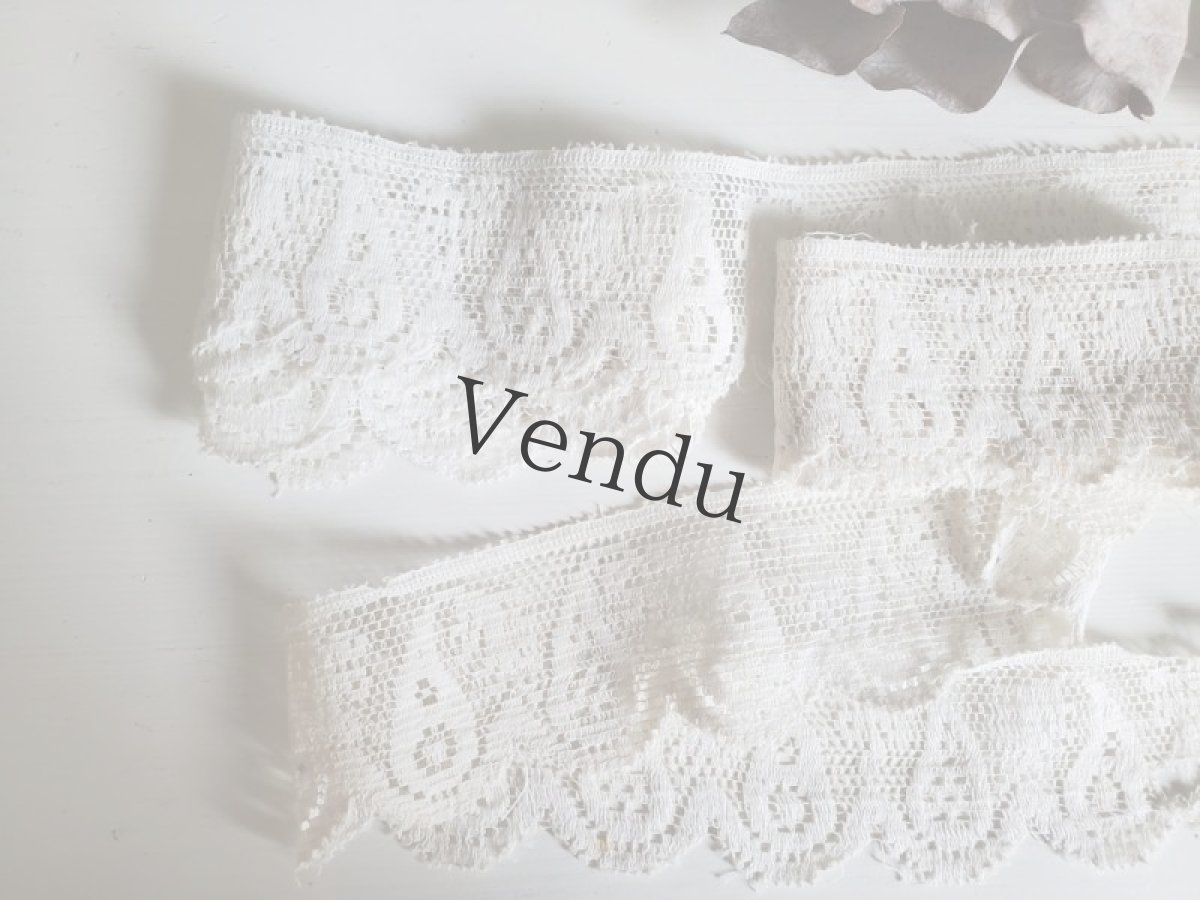 画像4: フランスヴィンテージ　スカラップレース 2本セット (4)