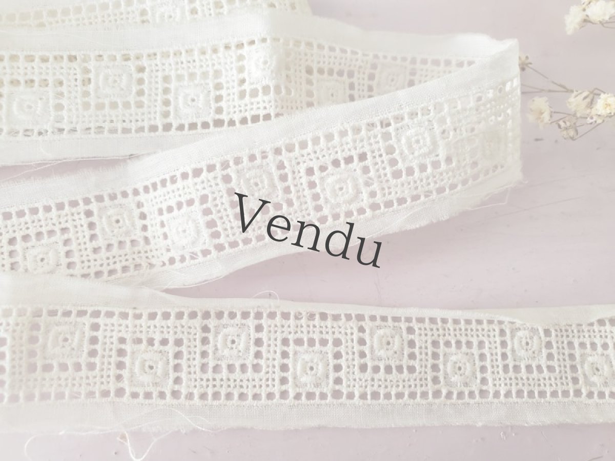 画像2: フランス 1900-1920年 コットン刺繍レースブレード 119cm (2)
