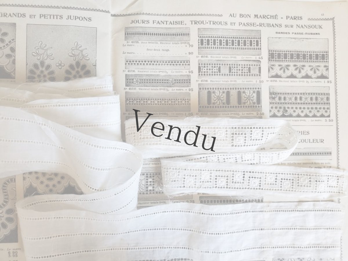 画像7: フランス 1900-1920年  コットンシンプルレースブレード 100cm〜 (7)