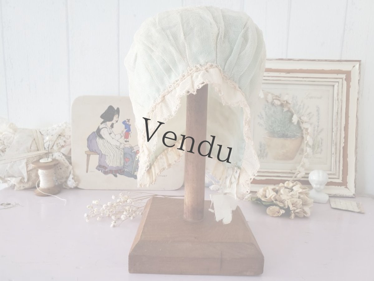 画像7: フランスアンティーク　水色のちいさなボネ (7)