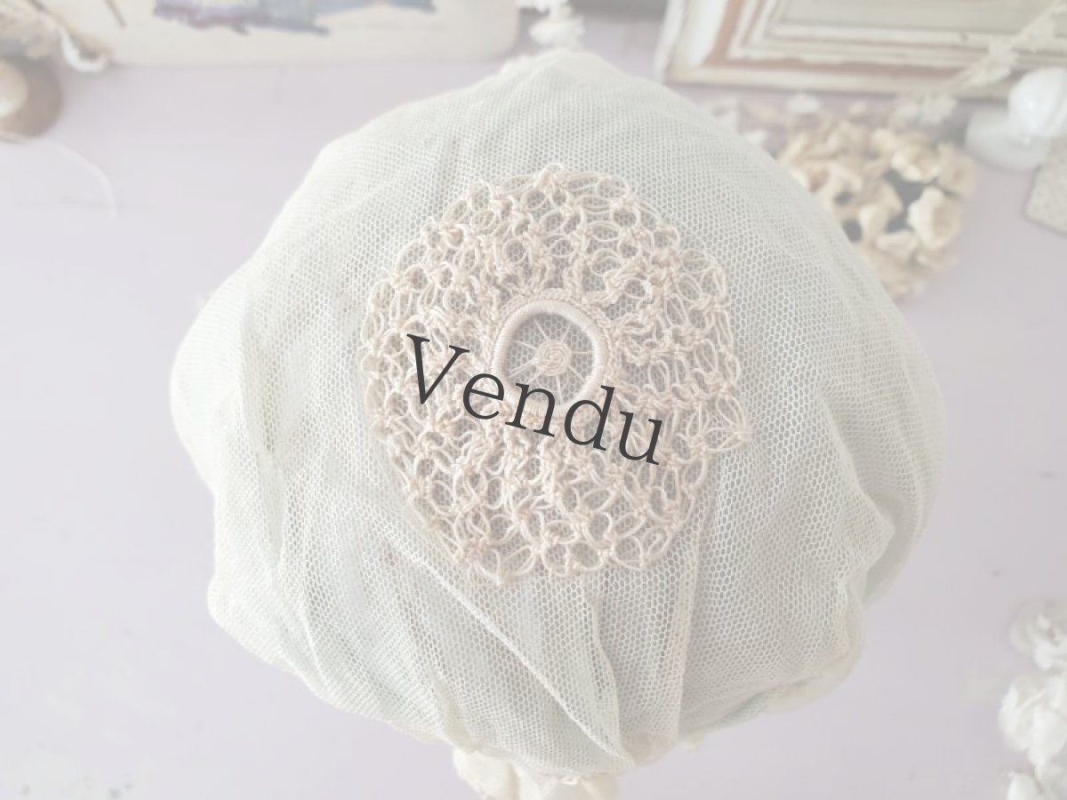 画像4: フランスアンティーク　水色のちいさなボネ (4)