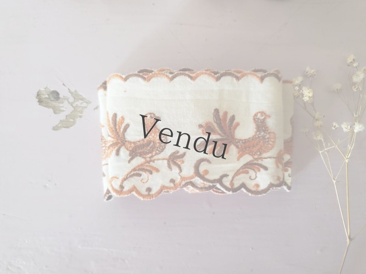 画像5: フランスヴィンテージ　刺繍リボントリム 鳥さん 2本セット 30／48cm (5)