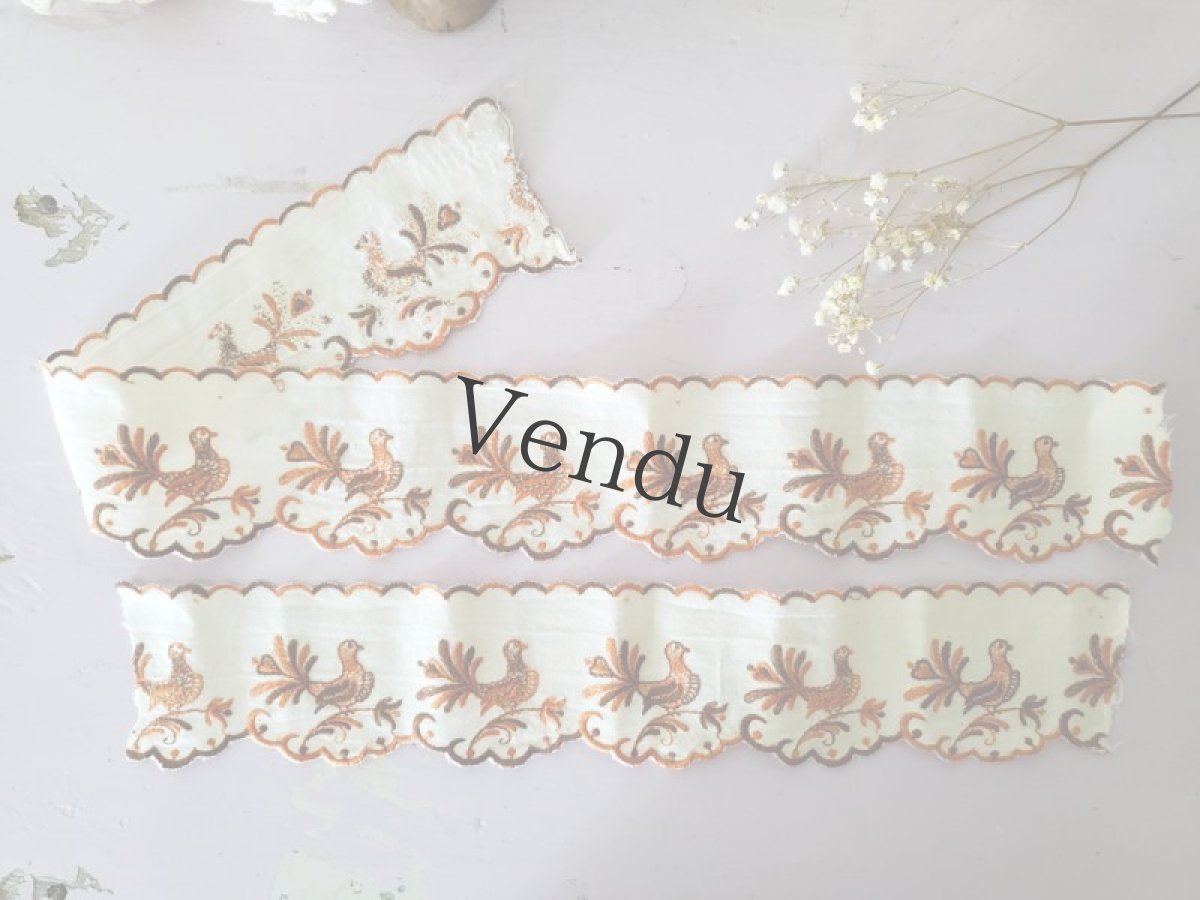 画像2: フランスヴィンテージ　刺繍リボントリム 鳥さん 2本セット 30／48cm (2)