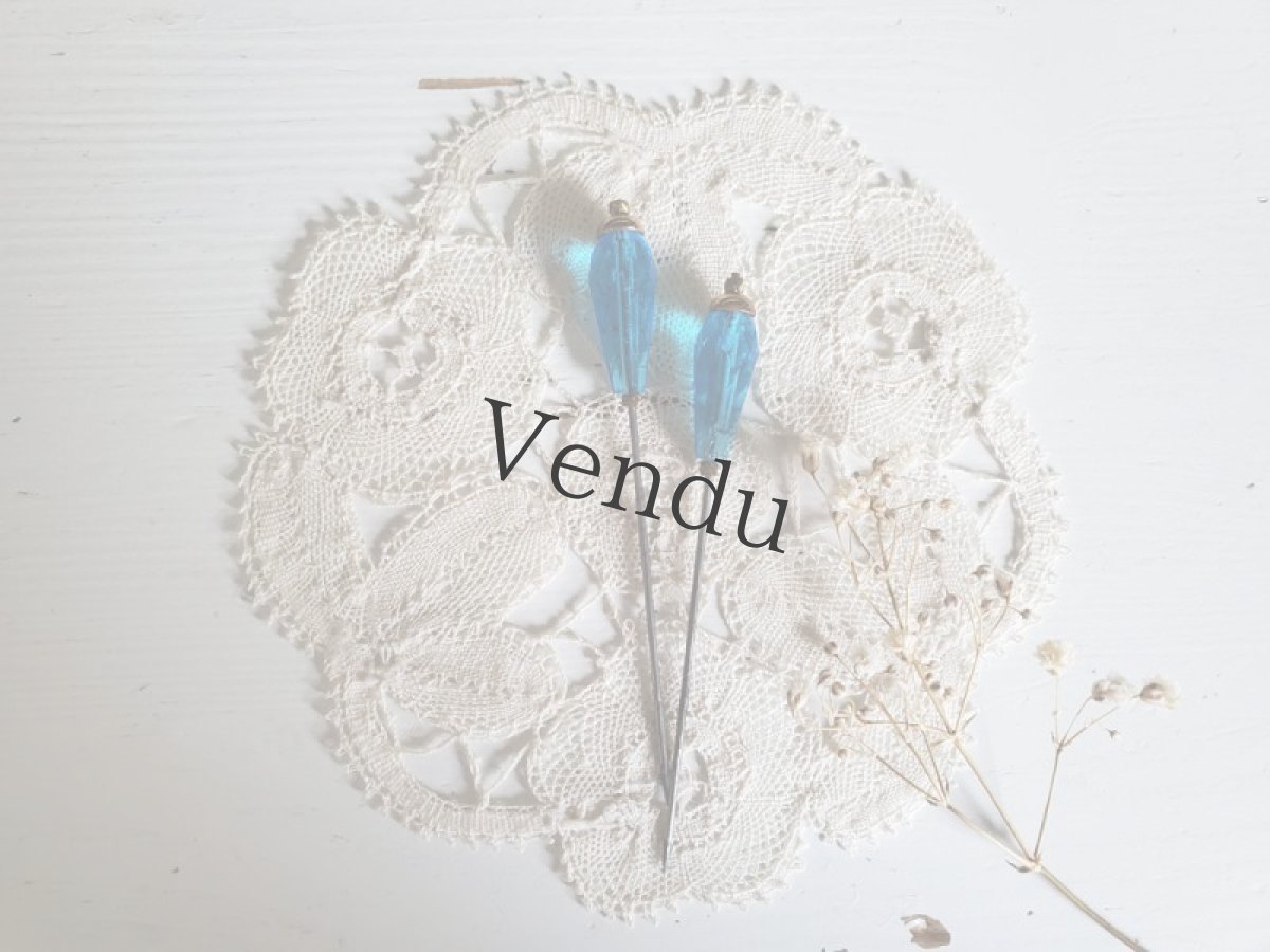 画像4: フランスアンティーク　青ガラスのハットピン7.5cm (4)