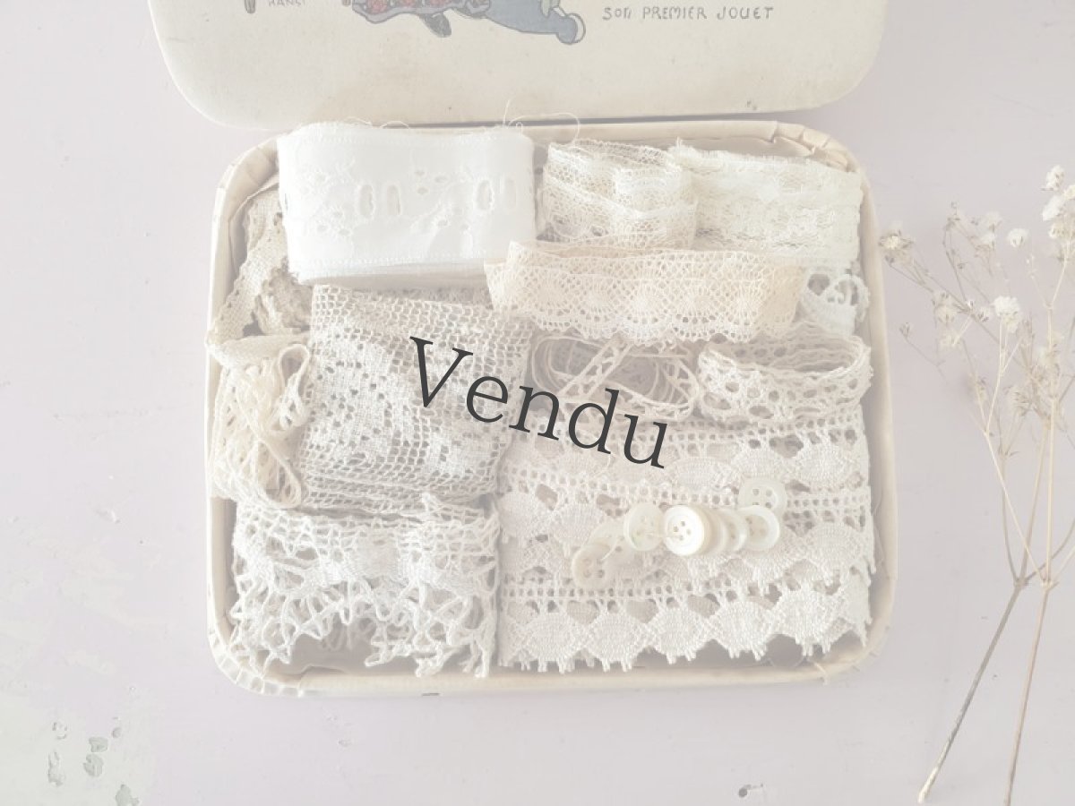 画像2: フランスアンティーク　ドラジェボックスレースセット 13種類＋貝ボタンつき (2)