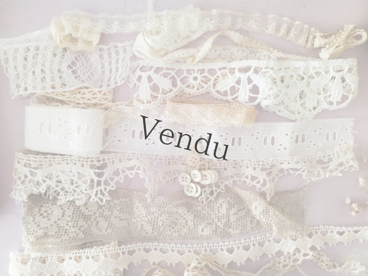 画像4: フランスアンティーク　ドラジェボックスレースセット 13種類＋貝ボタンつき (4)