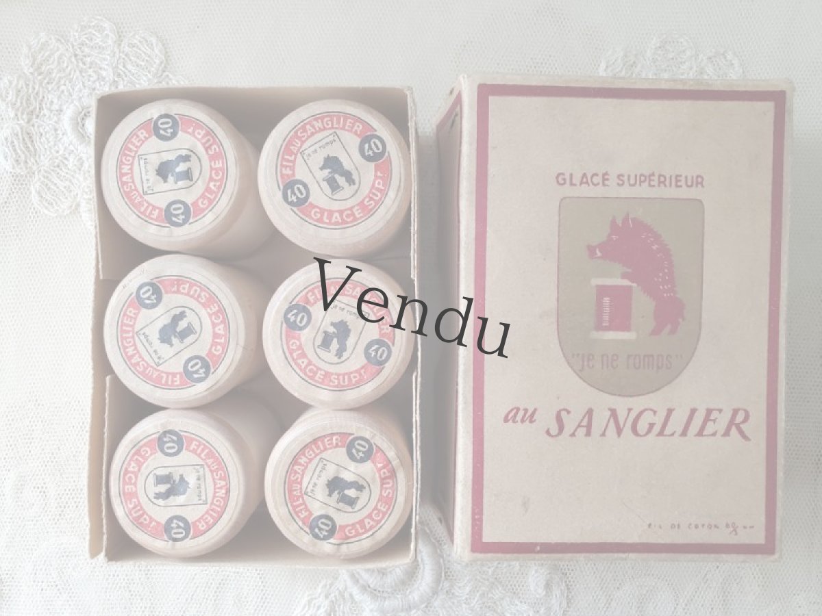 画像1: フランスアンティーク 箱入りボビン FIL AU SANGLIER (1)