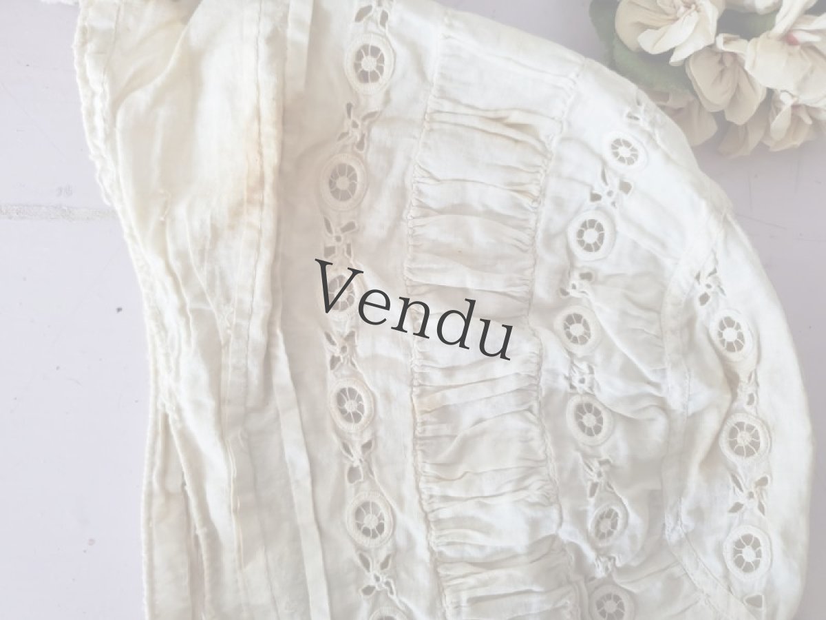 画像2: フランスアンティーク　コットン刺繍ボネ (2)