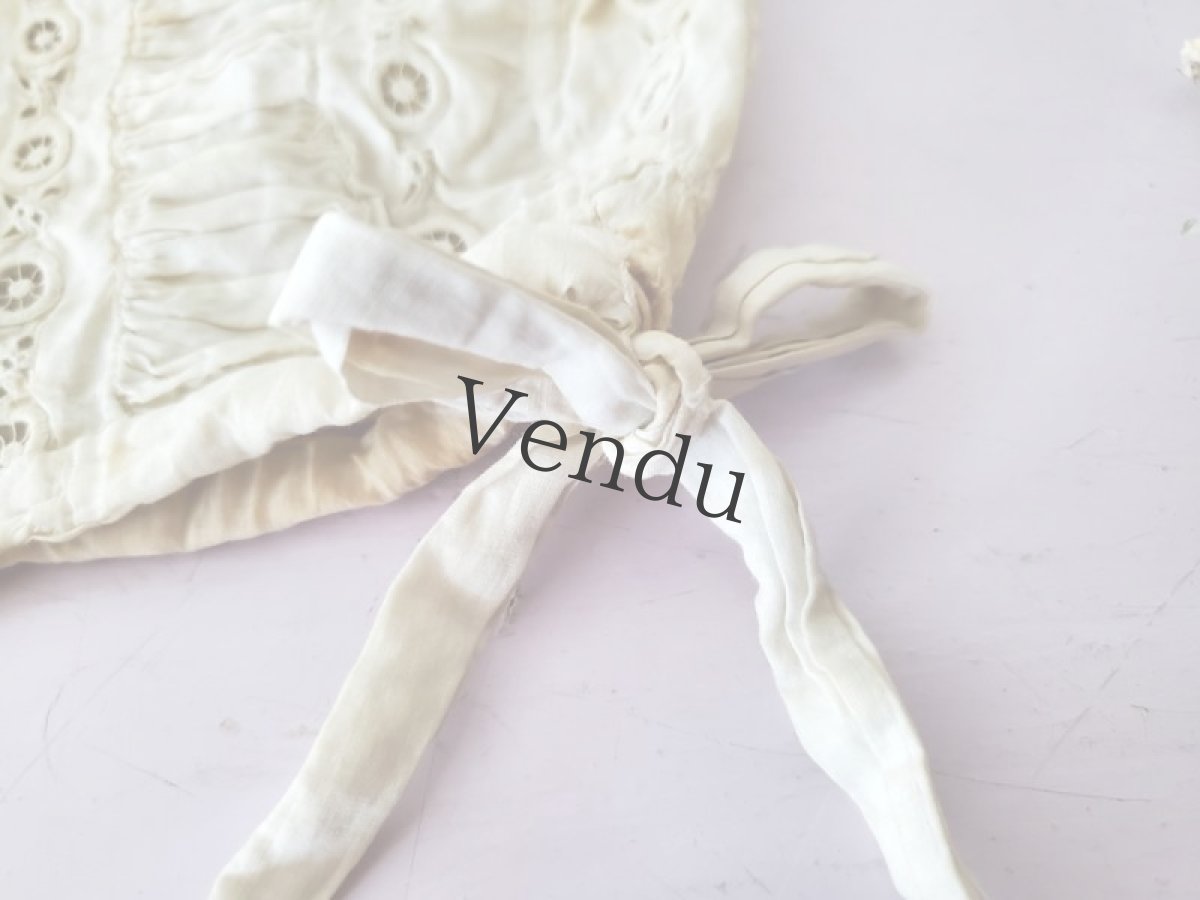 画像3: フランスアンティーク　コットン刺繍ボネ (3)