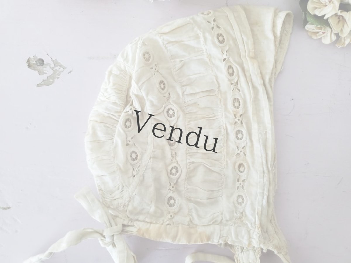 画像5: フランスアンティーク　コットン刺繍ボネ (5)