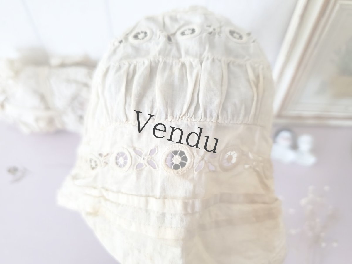 画像8: フランスアンティーク　コットン刺繍ボネ (8)