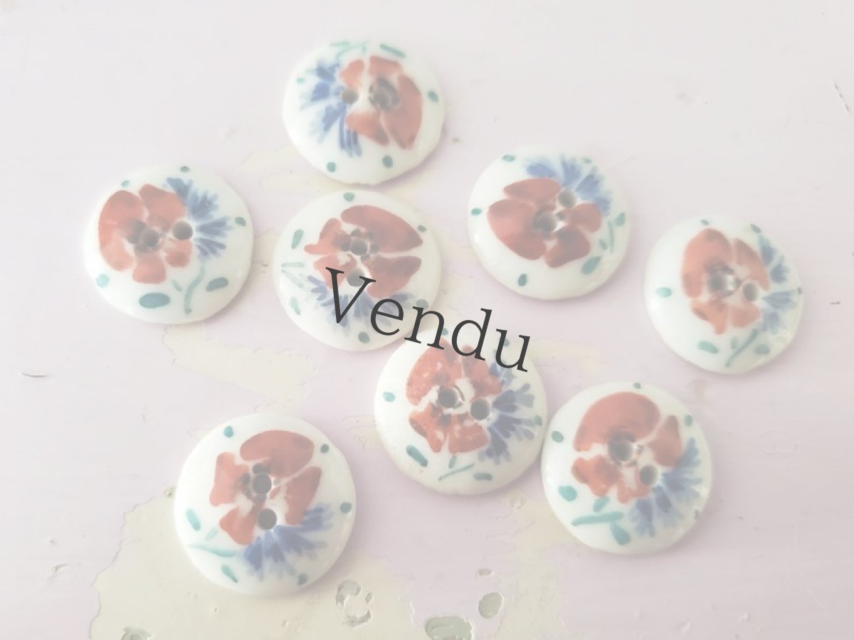 画像4: フランスヴィンテージ　陶器ボタン 手描きアネモネ 18mm (4)