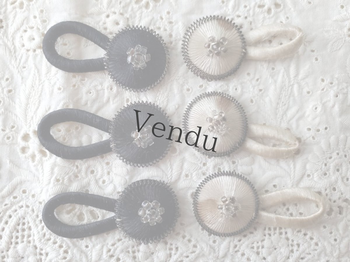 画像6: フランスアンティーク シルクとビーズの飾りボタン 黒 17mm (6)