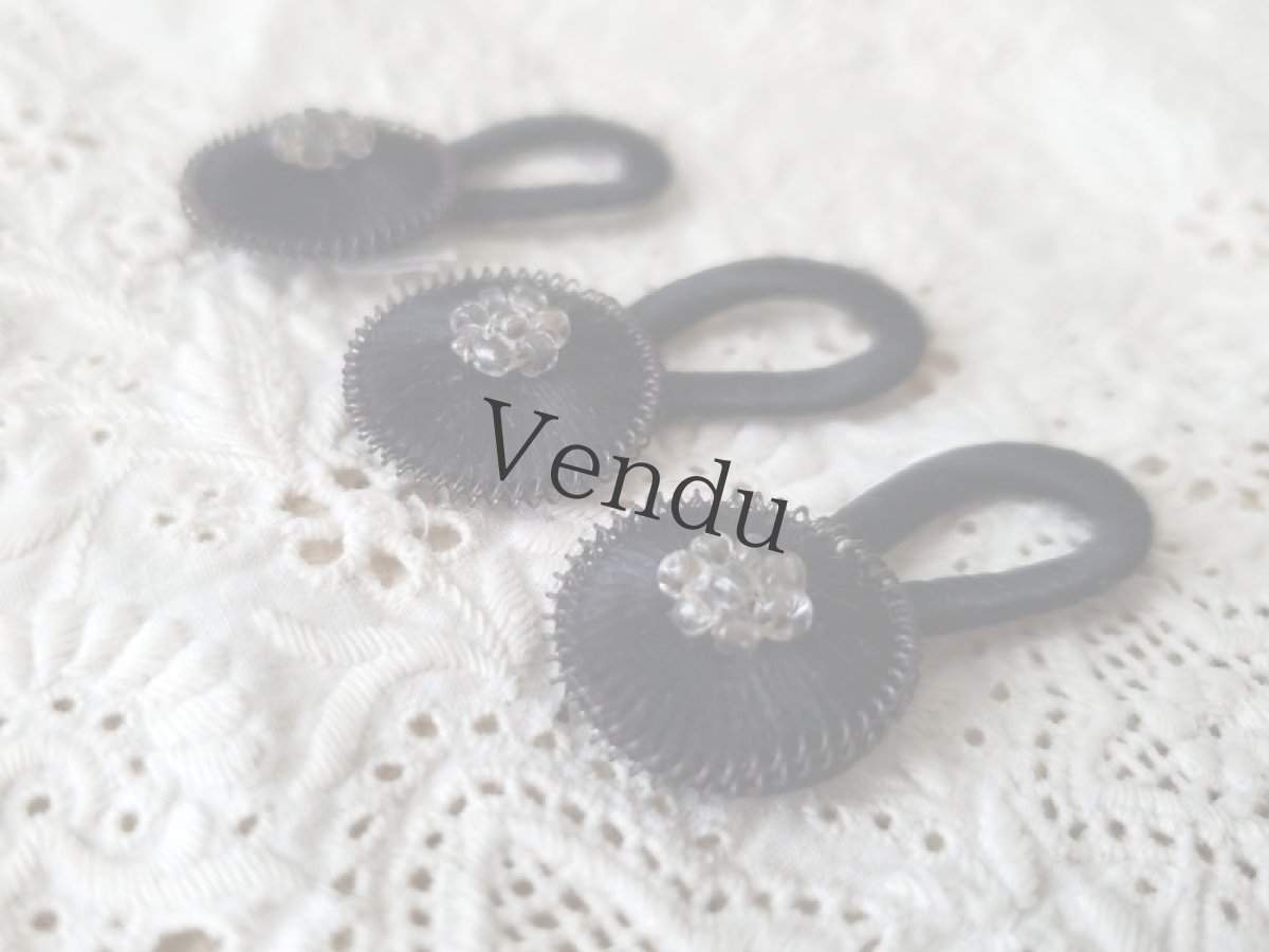 画像3: フランスアンティーク シルクとビーズの飾りボタン 黒 17mm (3)