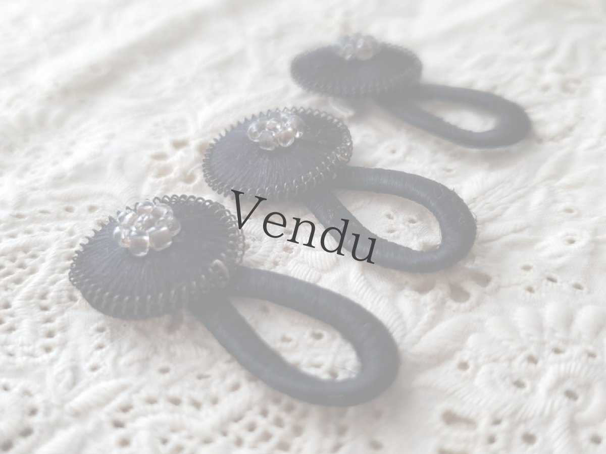 画像4: フランスアンティーク シルクとビーズの飾りボタン 黒 17mm (4)