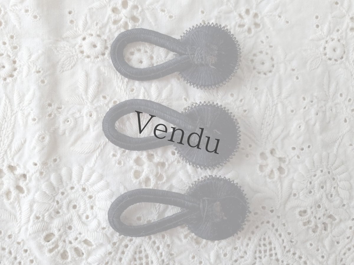 画像5: フランスアンティーク シルクとビーズの飾りボタン 黒 17mm (5)