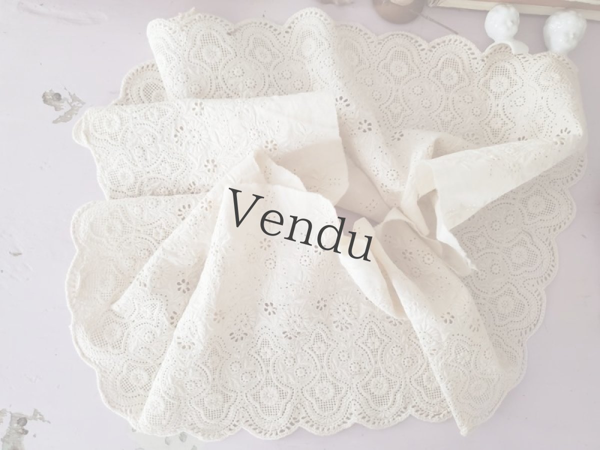 画像6: フランスアンティーク 円状 幅広 白糸刺繍スカラップレース 64(128)cm (6)