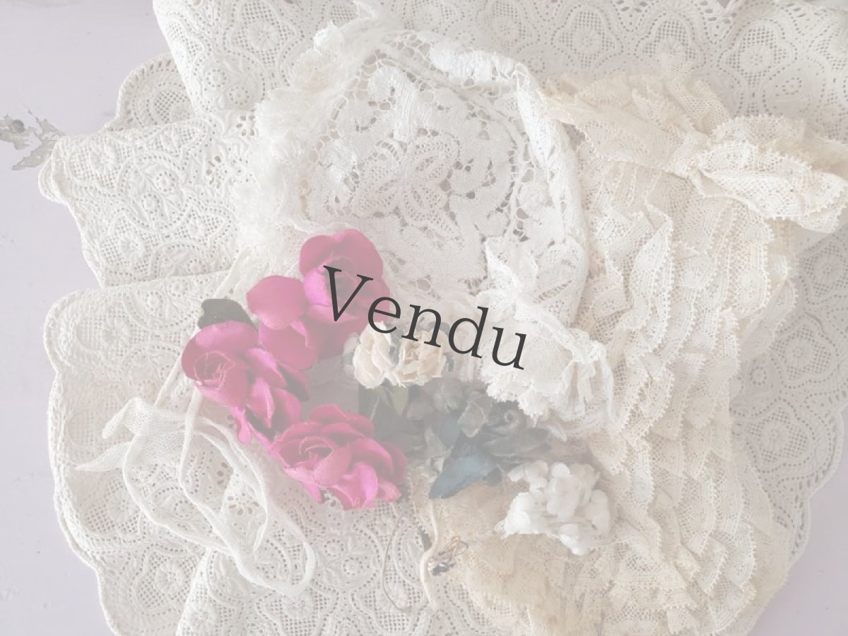 画像8: フランスアンティーク 円状 幅広 白糸刺繍スカラップレース 64(128)cm (8)