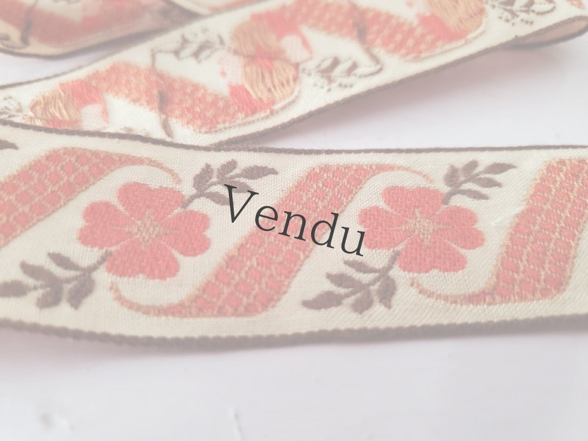 画像3: フランスヴィンテージ 刺繍リボン フォークロアな花柄 ベージュ 50cm〜 (3)