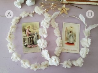 フランス　アンティーク　コミュニオン　布花　花冠　特大カニヴェ　リボン マリアージュ、コミュニオン - Mon Atelier COUTURE