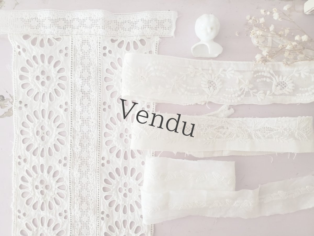 画像4: フランス蚤の市　カットワーク刺繍飾り はぎれ (4)