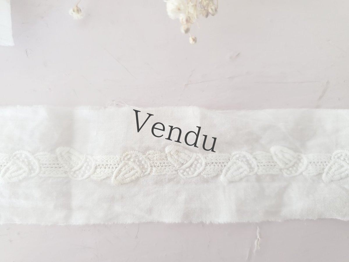 画像3: フランスヴィンテージ　白糸刺繍レースブレード どんぐり 86cm (3)