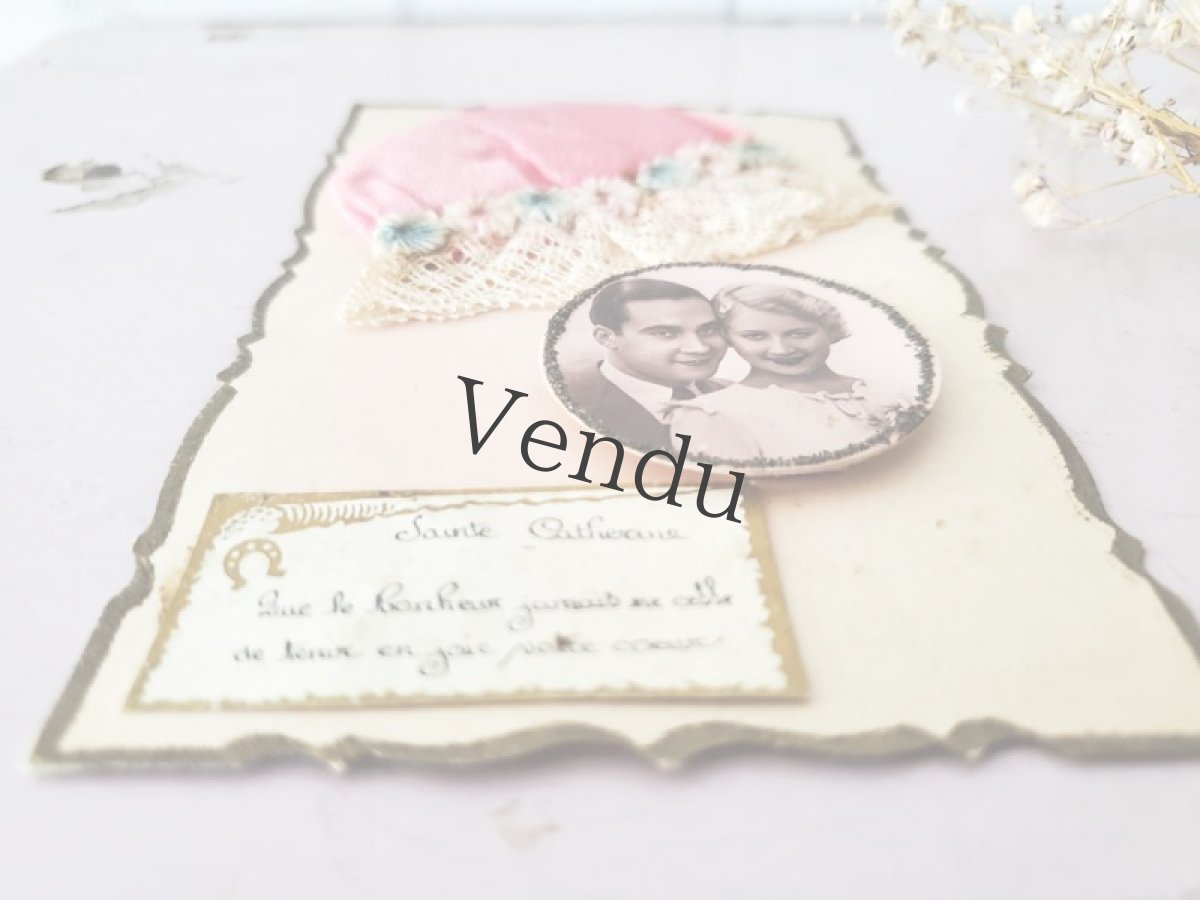 画像4: フランスアンティーク Ste-Catherine ボネ ポストカード ピンク (4)