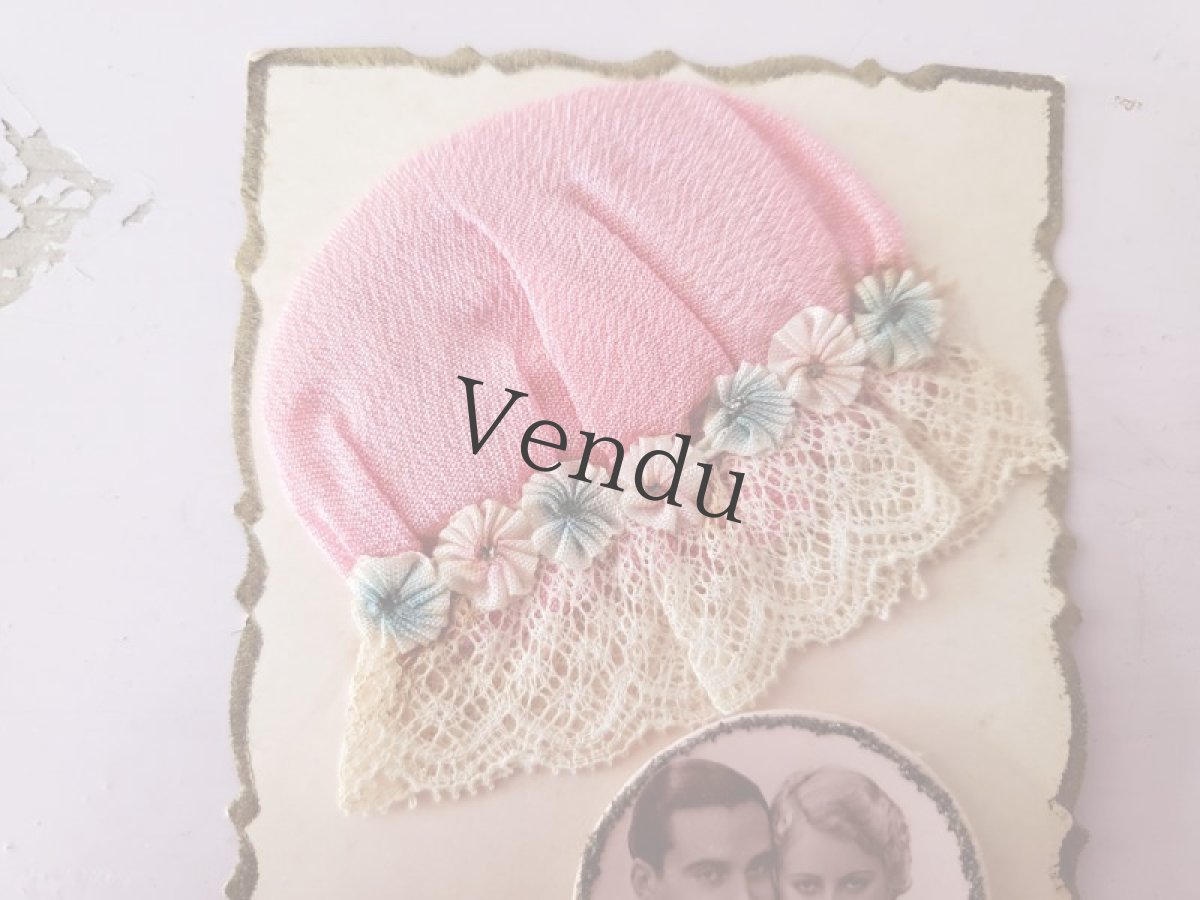 画像2: フランスアンティーク Ste-Catherine ボネ ポストカード ピンク (2)