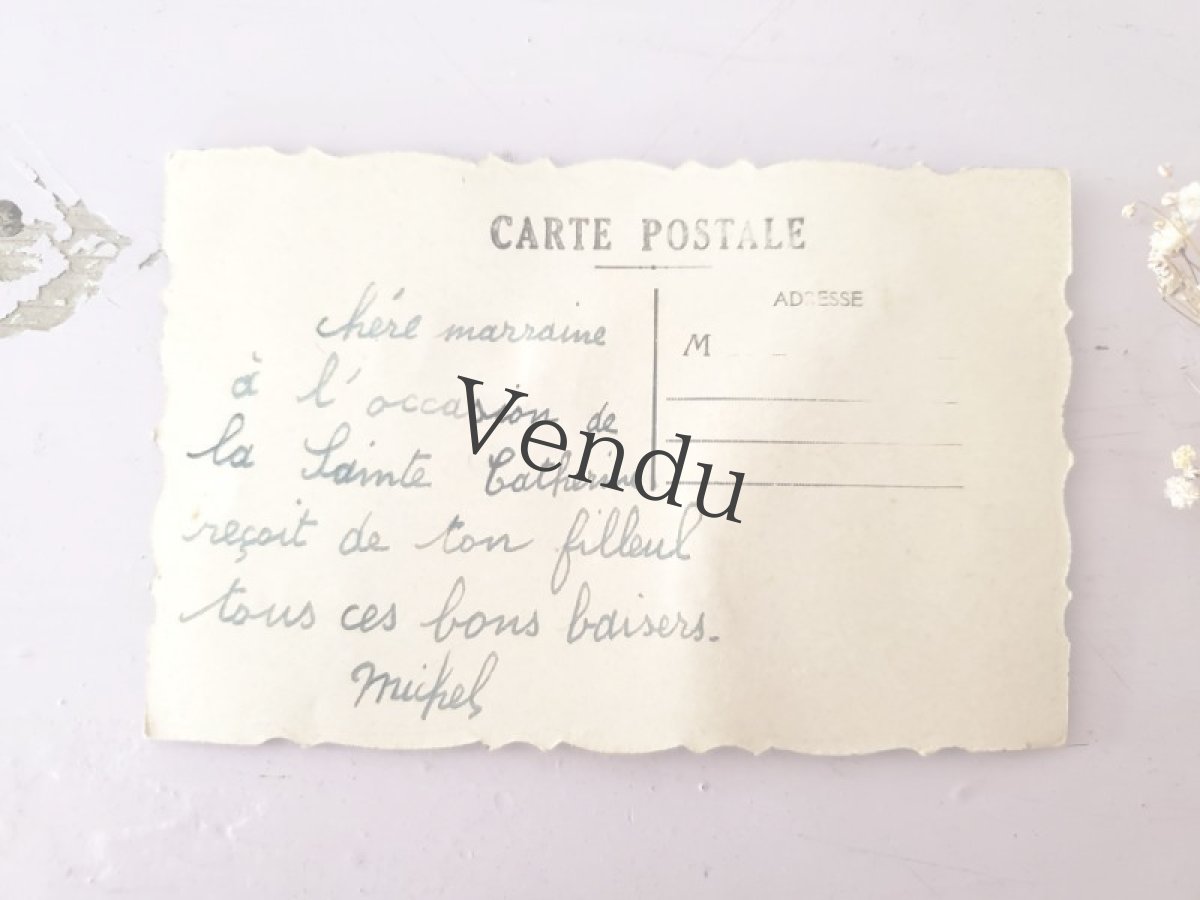 画像5: フランスアンティーク Ste-Catherine ボネ ポストカード ピンク (5)