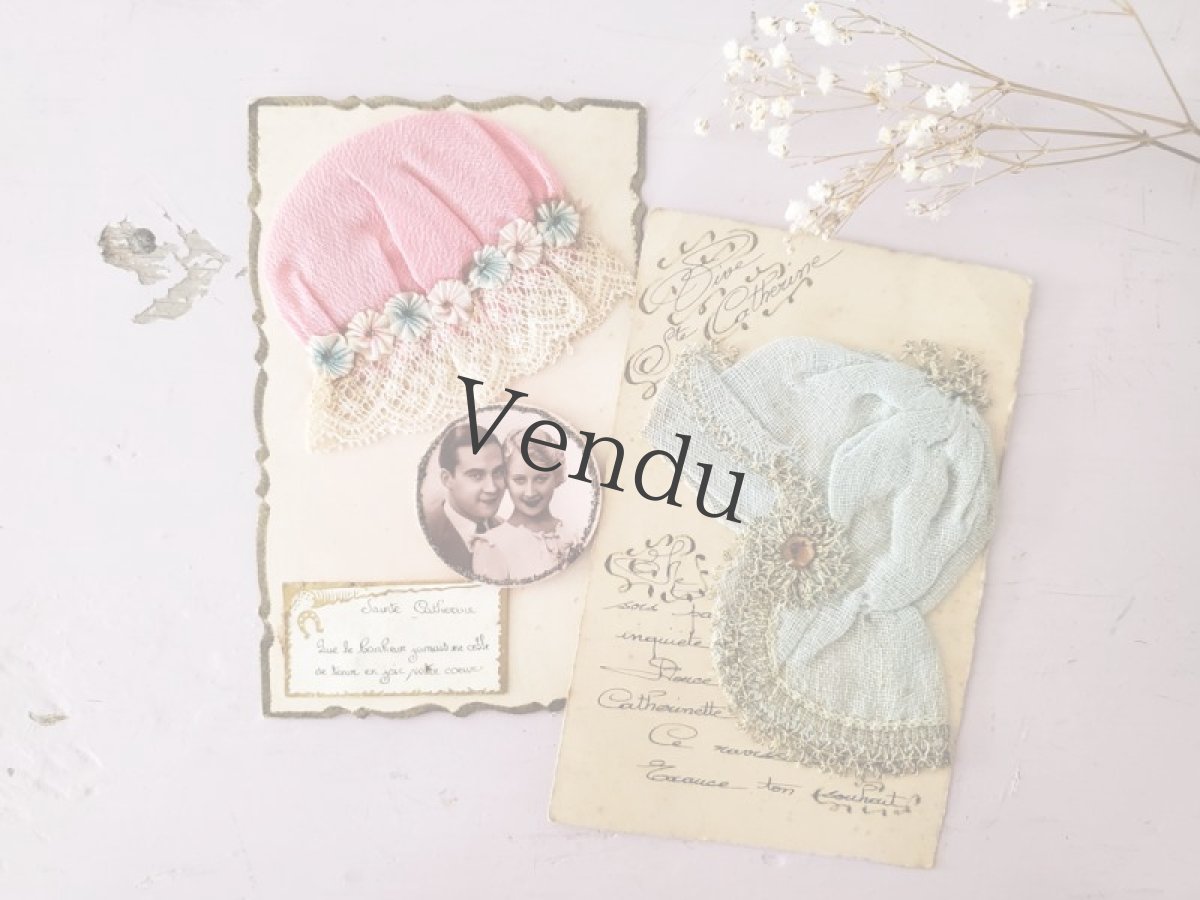 画像6: フランスアンティーク Ste-Catherine ボネ ポストカード ピンク (6)