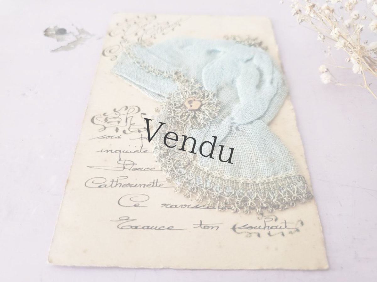 画像4: フランスアンティーク Ste-Catherine ボネ ポストカード 水色 (4)