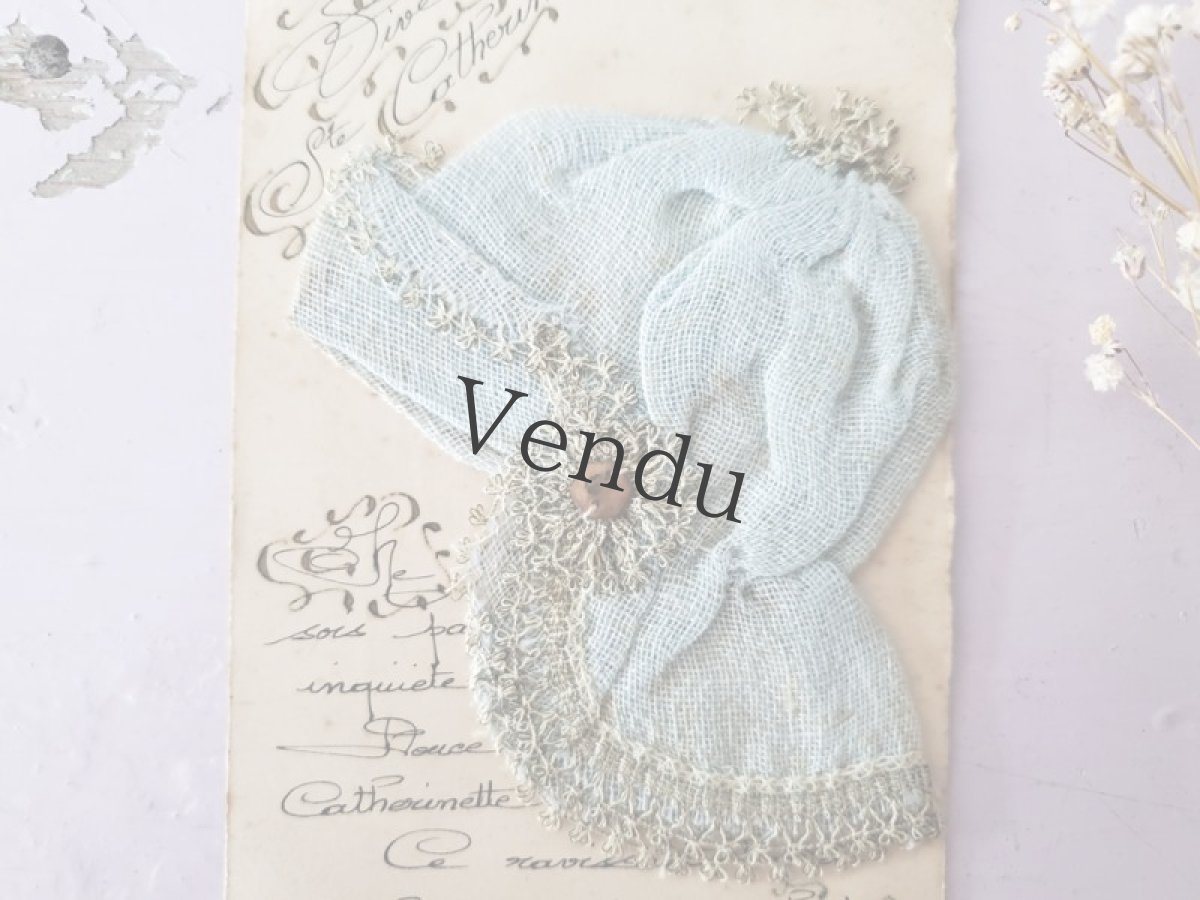 画像2: フランスアンティーク Ste-Catherine ボネ ポストカード 水色 (2)