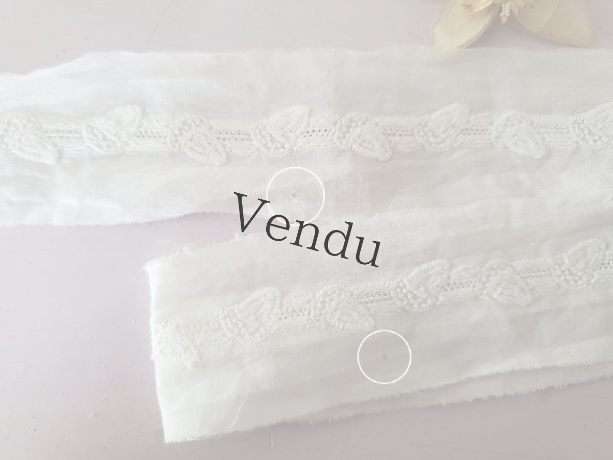 画像5: フランスヴィンテージ　白糸刺繍レースブレード どんぐり 86cm (5)