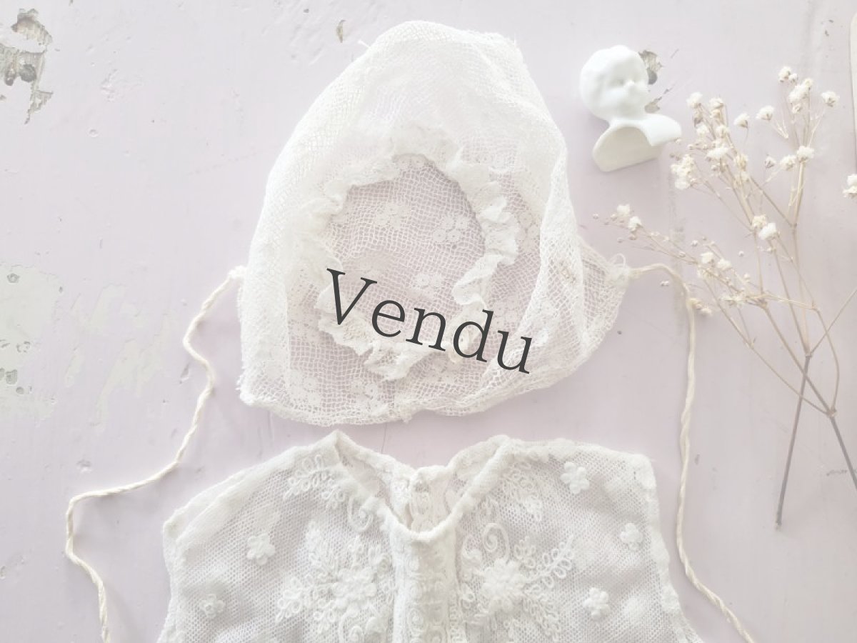 画像3: フランスヴィンテージ　べべのボネとジレSET (3)