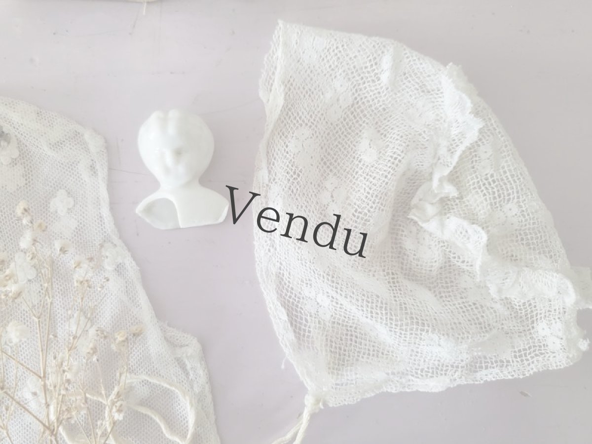 画像4: フランスヴィンテージ　べべのボネとジレSET (4)