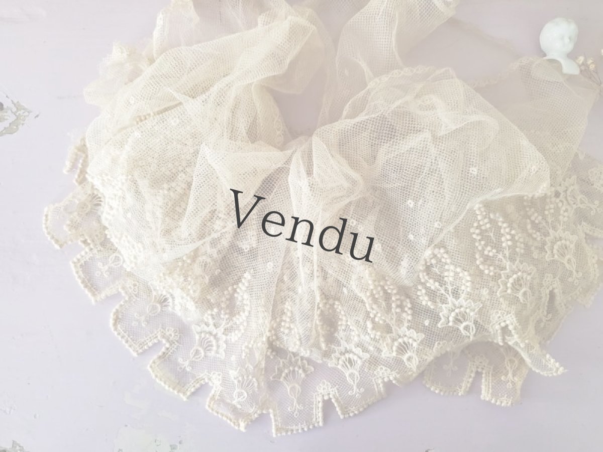 画像3: フランスアンティーク　チュール粒々刺繍 幅広レース 245cm (3)