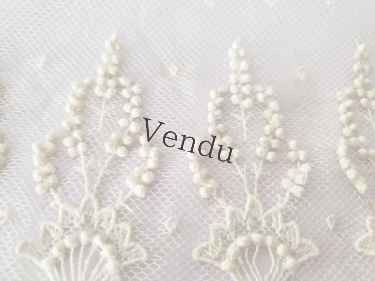 画像4: フランスアンティーク　チュール粒々刺繍 幅広レース 245cm (4)