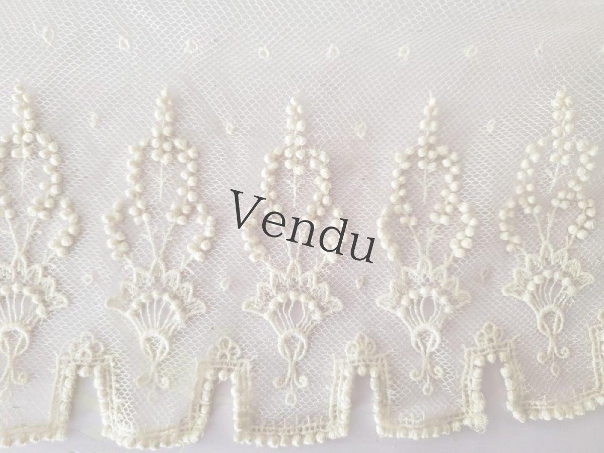 画像5: フランスアンティーク　チュール粒々刺繍 幅広レース 245cm (5)