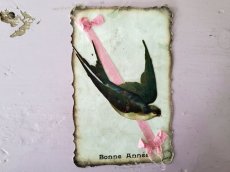 画像1: フランス 1900-1940年 Bonne Année 切手つきポストカード ツバメ (1)