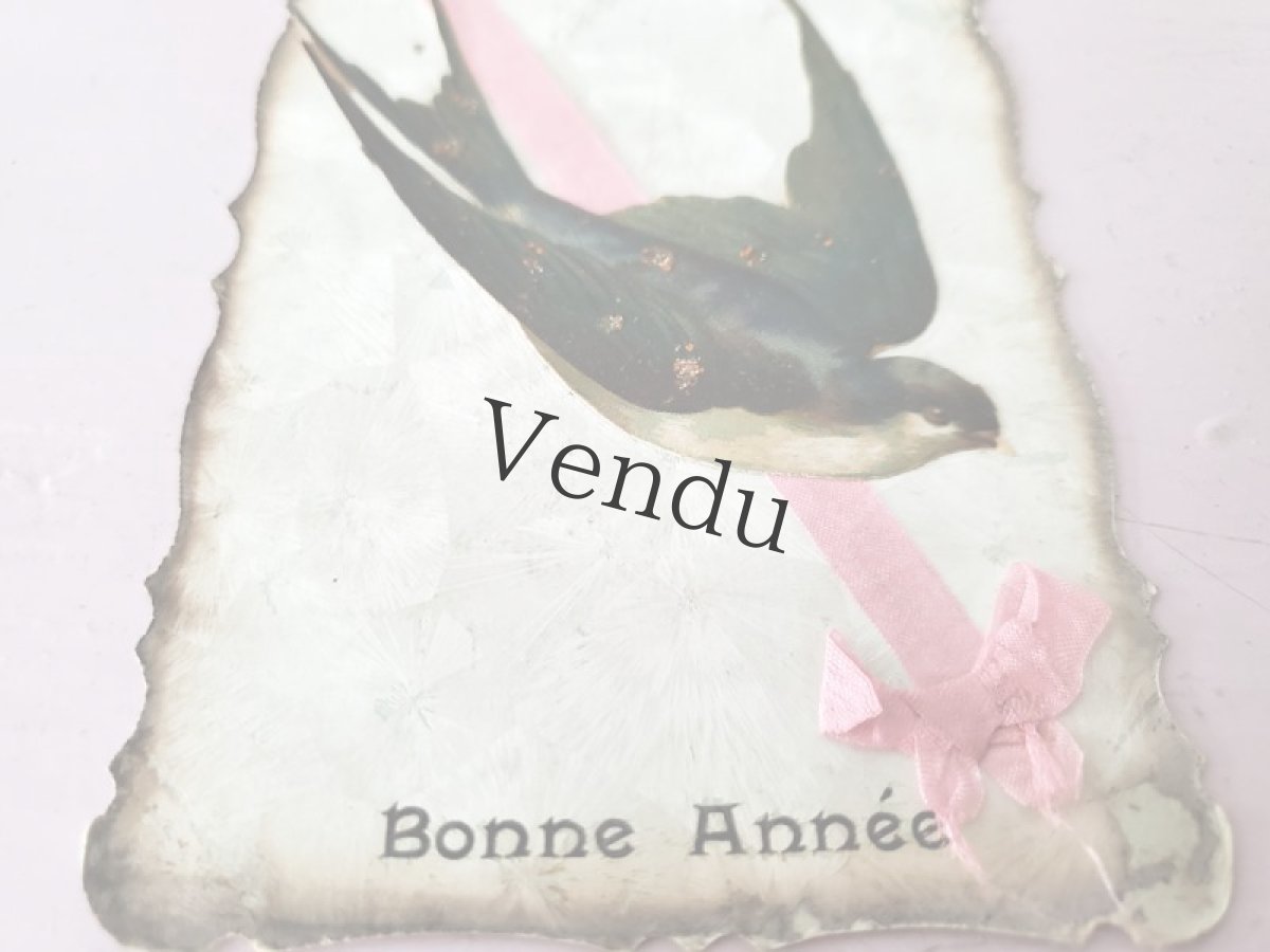 画像2: フランス 1900-1940年 Bonne Année 切手つきポストカード ツバメ (2)