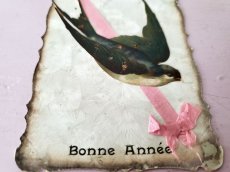 画像2: フランス 1900-1940年 Bonne Année 切手つきポストカード ツバメ (2)